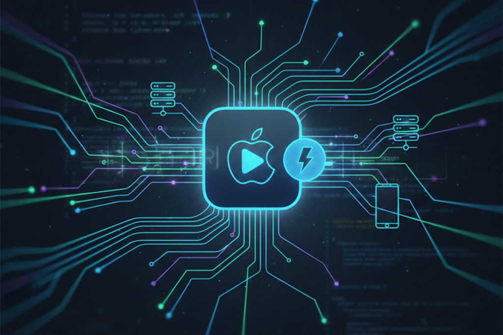 Image shows technology, speed, and deep integration, relevant to native REST API development on iOS