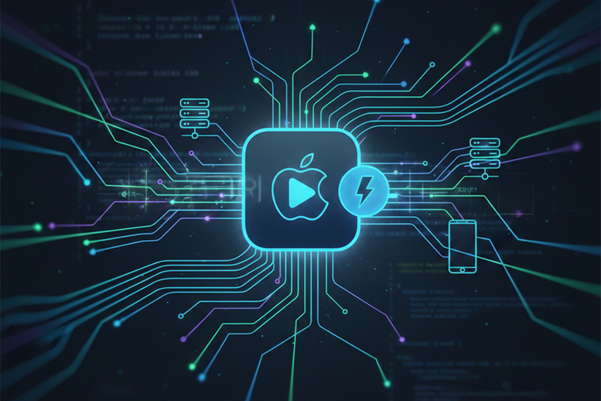Image shows technology, speed, and deep integration, relevant to native REST API development on iOS